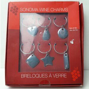 🍒4 for $20🍒 SONOMA Wine Charms Modern Silver Tone Metal Set of 6